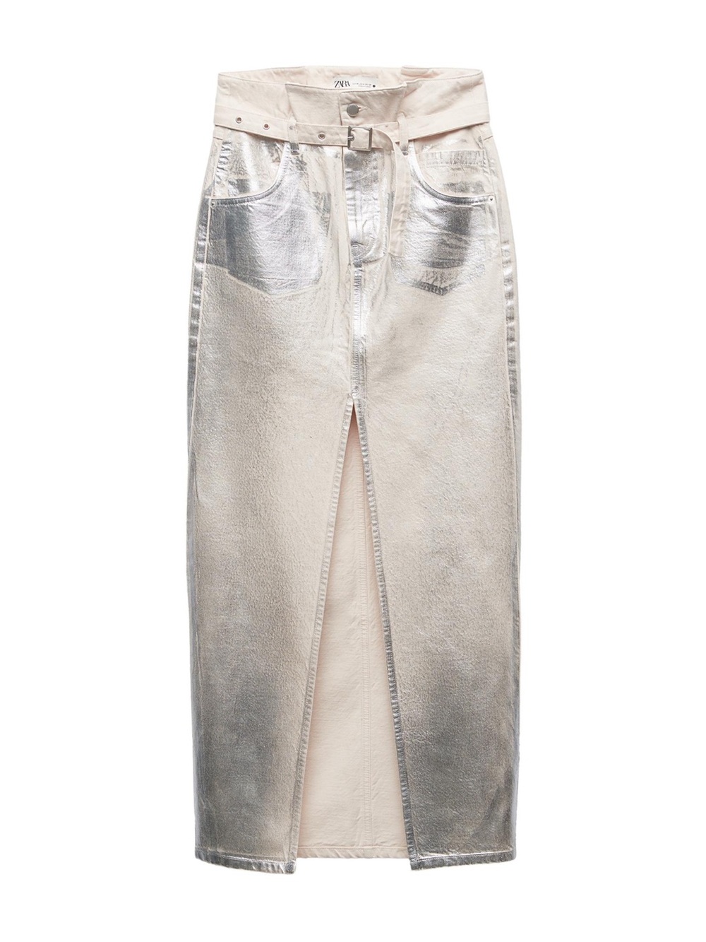Zara metallic denim skirt midi